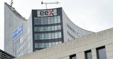 The logo of the European Energy Exchange (EEX), the world's biggest online power trading platform, is pictured at the headquarters, Leipzig, Germany, April 25, 2021. (Reuters Photo)