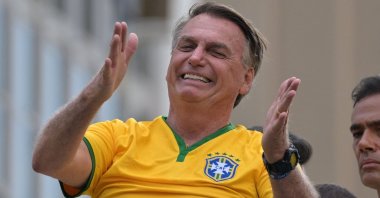 Former Brazilian President Jair Bolsonaro gestures during a rally in Sao Paulo, Brazil, Feb. 25, 2024. (AFP Photo)