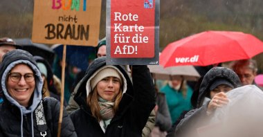 People demonstrate in defense of democracy and protest against racism and the far-right Alternative for Germany (AfD) party in in Hamburg, Feb. 25, 2024. (AFP Photo)