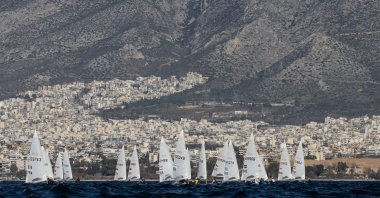Athletes compete during the last day of the 2024 ILCA Senior Europeans and Open European Trophy Olympic Qualifier for Paris 2024, in the coastal city of Alimos, near Athens, Greece, Feb. 23, 2024.  (EPA Photo)