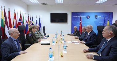 Defense Minister Yaşar Güler holds a meeting with EUFOR Commander Maj. Gen. Laszlo Sticz in Sarajevo, Feb. 29, 2024. (AA Photo)