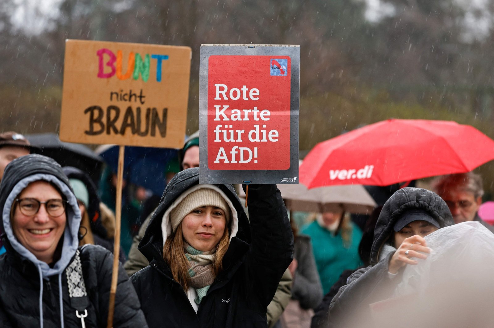 People demonstrate in defense of democracy and protest against racism and the far-right Alternative for Germany (AfD) party in in Hamburg, Feb. 25, 2024. (AFP Photo)