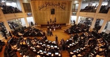 Newly elected members cast their ballot at a Khyber Pakhtunkhwa Assembly during Speaker and Deputy Speaker elections in Peshawar, Pakistan, Feb. 29, 2024. (EPA Photo)