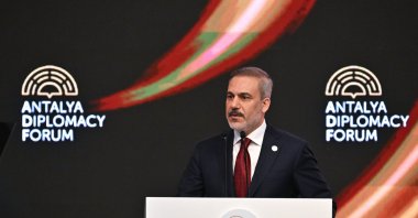 Foreign Minister Hakan Fidan speaks at Antalya Diplomacy Forum in Antalya, March 1, 2024. (AA Photo)