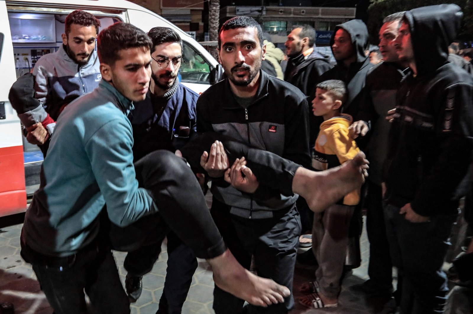 An injured man is rushed to the emergency ward of Shuhada Al-Aqsa Hospital after an Israeli bombardment, Gaza Strip, Palestine, March 1, 2024. (AFP Photo)