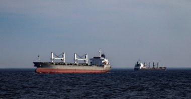 Cargo ships are seen from a patrol boat of Ukraine’s coast guard as they sail in the Black Sea, Ukraine, Feb. 7, 2024. (Reuters Photo)
