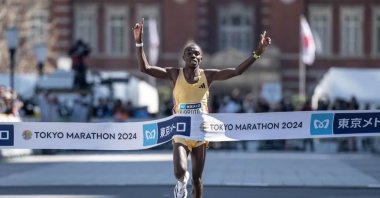 Kenyan runner, Benson Kipruto wins first place in the men's marathon during the Tokyo Marathon 2024, Tokyo, Japan, March 3, 2024. (Reuters Photo)