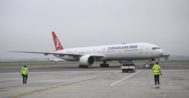 The Turkish Airlines (THY) aircraft prior to its Melbourne flight, Istanbul, Türkiye, March 1, 2024. (AA Photo)