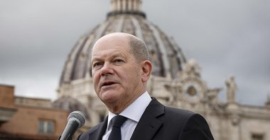 German Chancellor Olaf Scholz speaks to the media in Rome, Italy, March 2, 2024. (EPA Photo)