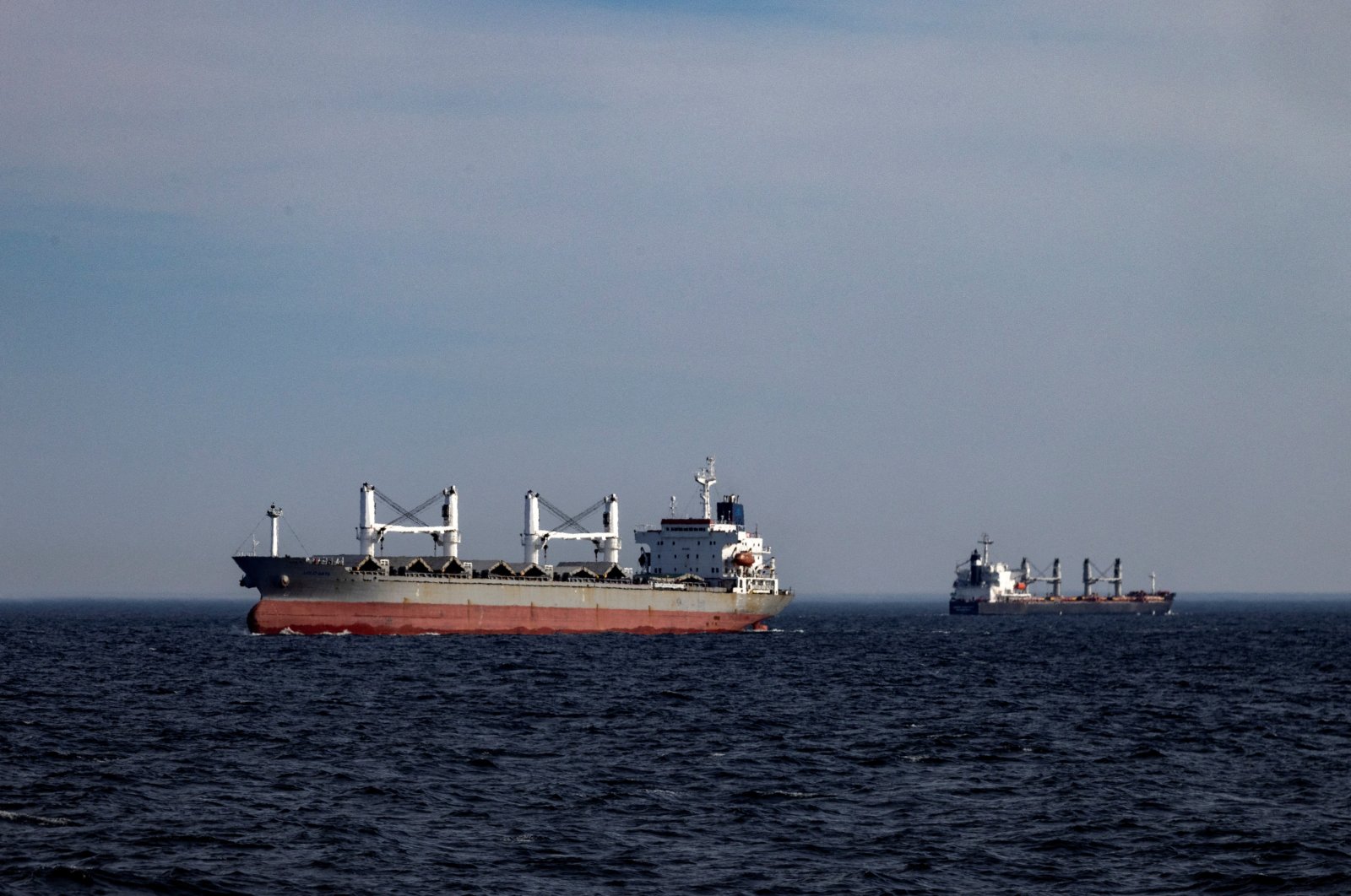 Cargo ships are seen from a patrol boat of Ukraine’s coast guard as they sail in the Black Sea, Ukraine, Feb. 7, 2024. (Reuters Photo)