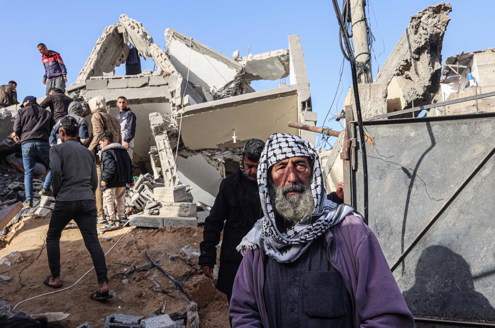 An old Palestinian man stands amid the rubble of a house destroyed in an Israeli airstrike, Rafah, southern Gaza Strip, Palestine, March 3, 2024. (AFP Photo)