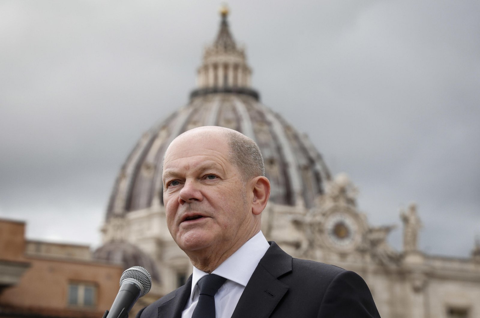 German Chancellor Olaf Scholz speaks to the media in Rome, Italy, March 2, 2024. (EPA Photo)