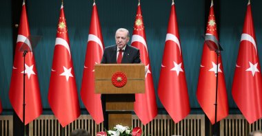 President Recep Tayyip Erdoğan speaks to reporters following a cabinet meeting in Ankara, March 4, 2024 (AA Photo)