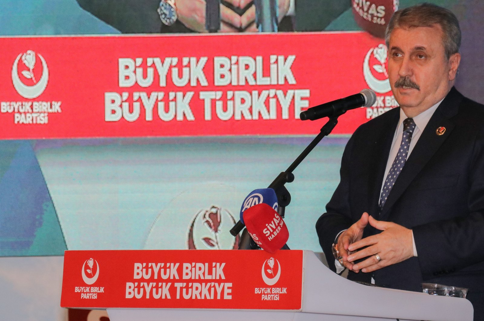 Mustafa Destici speaks at an event in Sivas, central Türkiye, March 3, 2024. (AA Photo)