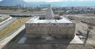 The restoration of Köşk Madrassa is nearing completion to be put into service as a cultural and arts center, Kayseri, Türkiye. Feb, 20, 2024. (IHA Photo)