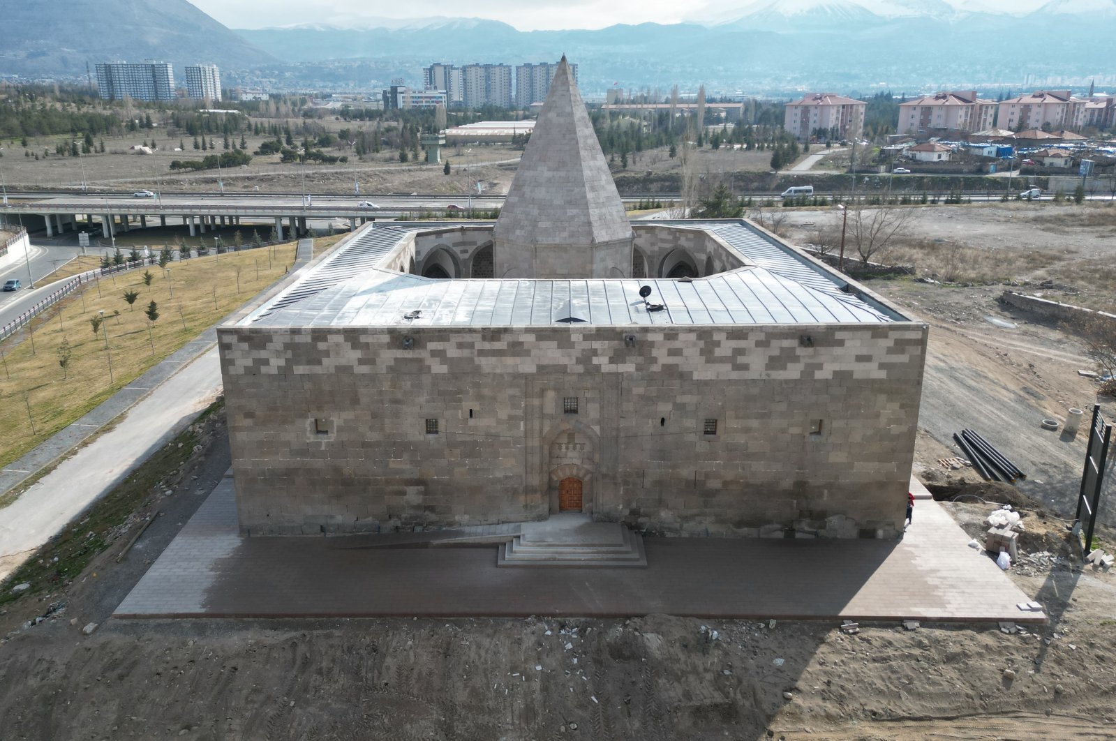 The restoration of Köşk Madrassa is nearing completion to be put into service as a cultural and arts center, Kayseri, Türkiye. Feb, 20, 2024. (IHA Photo)