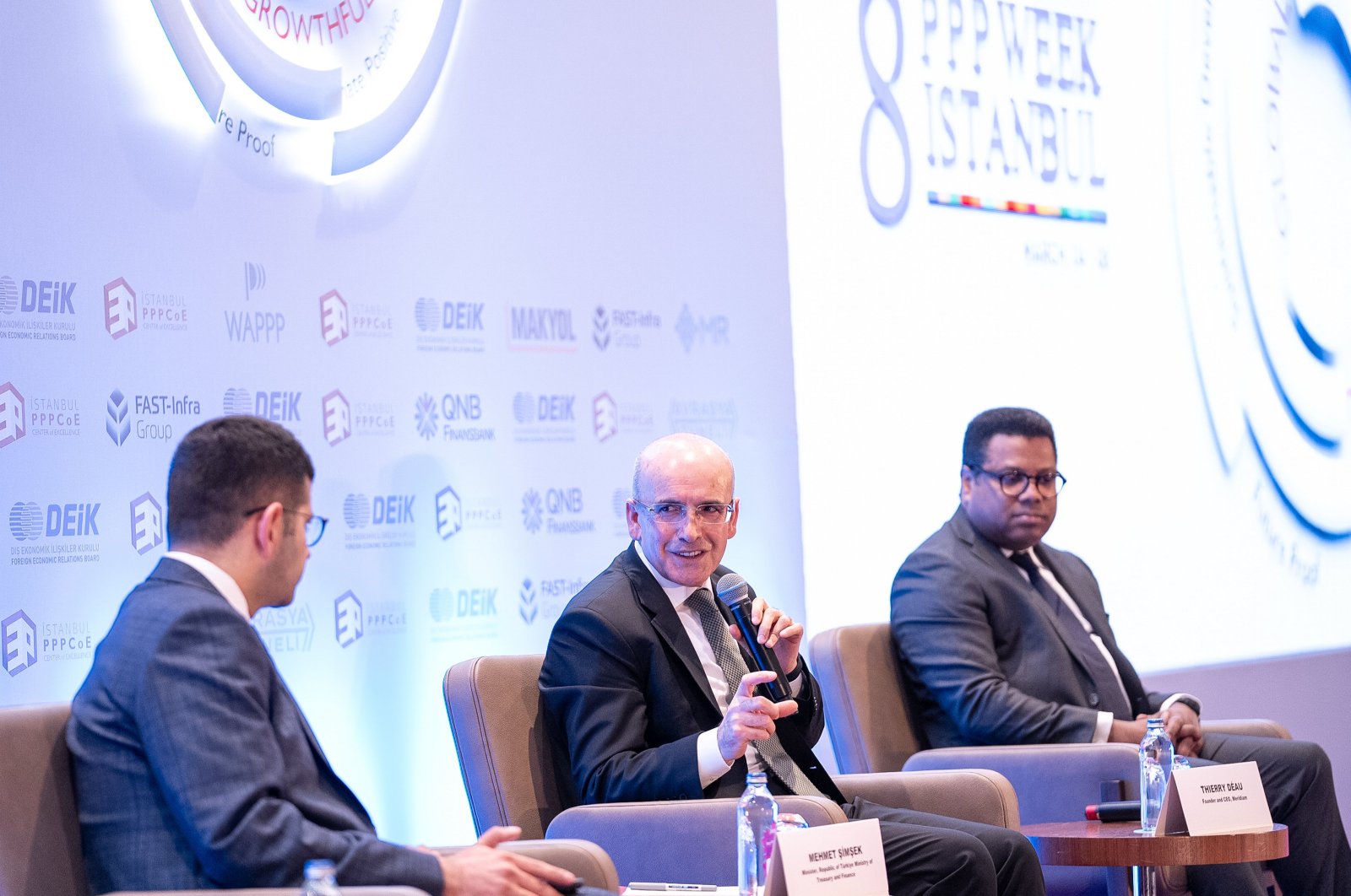 Treasury and Finance Minister Mehmet Şimşek speaks during an event in Istanbul, Türkiye, March 5, 2024. (AA Photo)