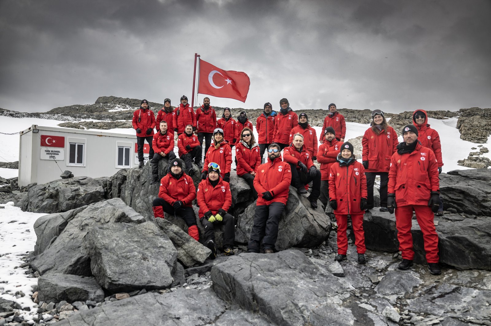 The team of Türkiye&#039;s 8th National Antarctic Science Expedition poses for a photo at Horseshoe Island, Antarctica, in an undated photo during their research in 2024. (AA Photo)