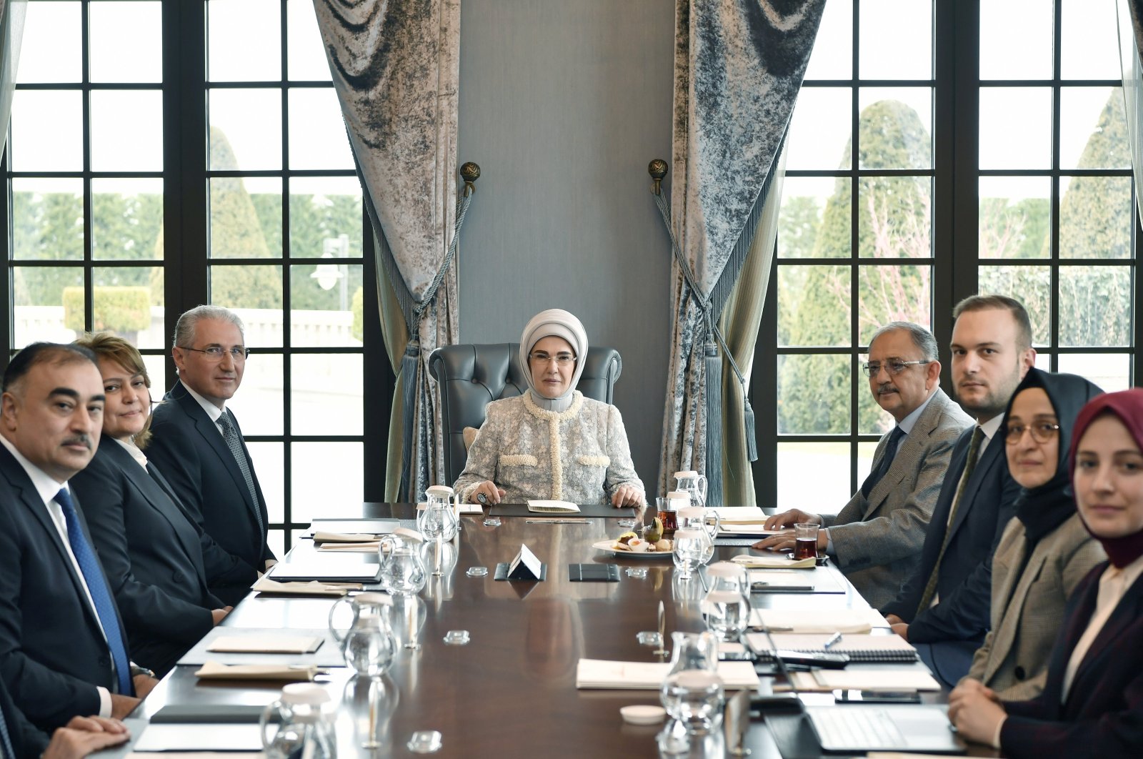 First lady Emine Erdoğan leads a meeting with COP29 Chair Mukhtar Babayev, Ankara, Türkiye, March 5, 2024. (AA Photo)