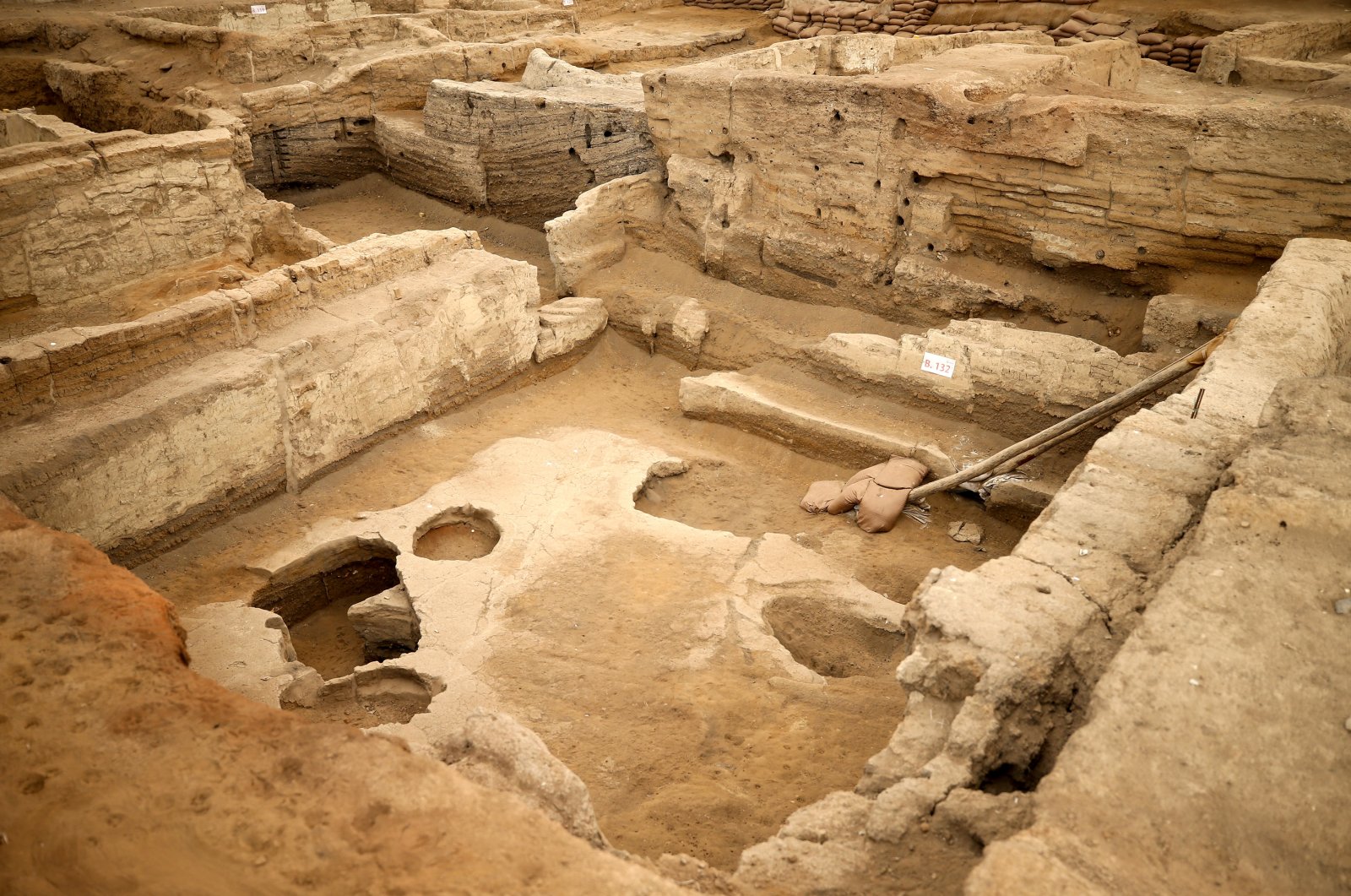 The excavation site where an 8,600-year-old bread was found at Çatalhöyük, one of the first settlements in the world, in Cumra district in Konya, Türkiye, March 1, 2024. (AA Photo)