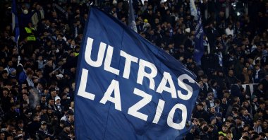 Lazio fans display a banner in the stands before the match against Bayern Munich at the Stadio Olimpico, Rome, Italy, Feb. 14, 2024. (Reuters Photo) 