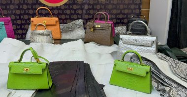 A view of the bags and snake skins seized in an operation against smugglers, Istanbul, Türkiye, March 6, 2024. (DHA Photo)