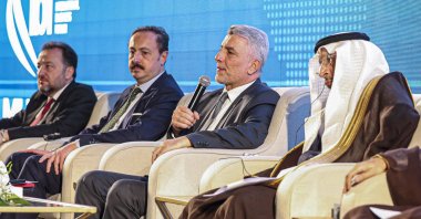 Trade Minister Ömer Bolat (2-R) delivers a speech during the 27th International Business Forum, Riyadh, Saudi Arabia, March 4, 2024. (AA Photo)