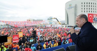 President Recep Tayyip Erdoğan speaks at the election rally, Malatya, eastern Türkiye, March 6, 2024. (AA Photo)