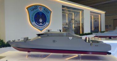 A mockup of the vessels at Dearsan&#039;s booth at the Doha International Maritime Defence Exhibition and Conference (DIMDEX 2024), Doha, Qatar, March 6, 2024. (AA Photo)