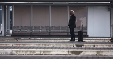 A passenger waits at the Munich Central Station during a German Train Drivers&#039; Union (GDL) strike in Munich, Germany, March 7, 2024. (EPA Photo)