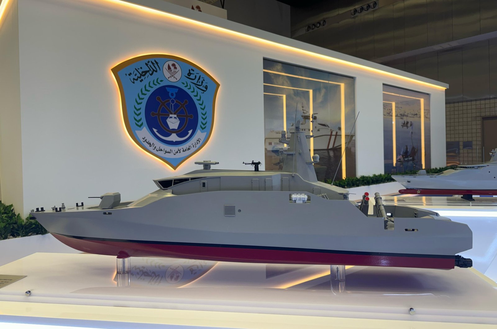 A mockup of the vessels at Dearsan&#039;s booth at the Doha International Maritime Defence Exhibition and Conference (DIMDEX 2024), Doha, Qatar, March 6, 2024. (AA Photo)