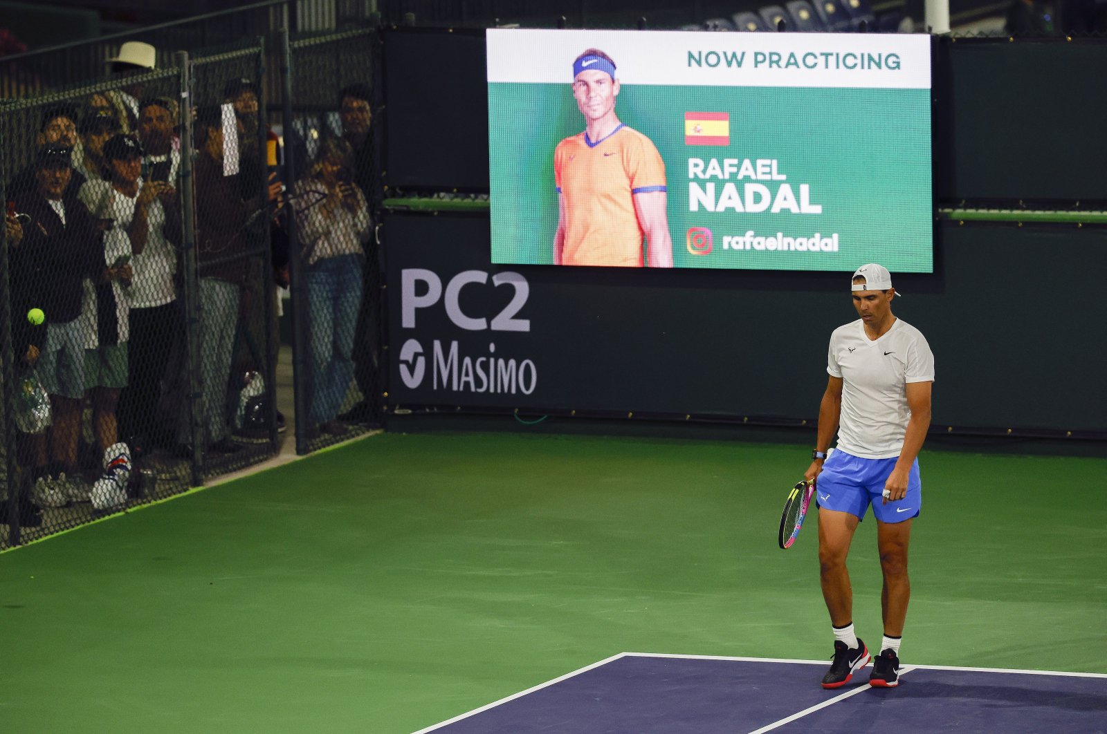 Spain&#039;s Rafael Nadal walks up from the baseline during practice at the BNP Paribas Open tennis tournament at the Indian Wells Tennis Garden, Indian Wells, U.S., March 5, 2024. (EPA Photo)