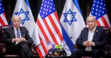 U.S. President Joe Biden looks on during a meeting with Israeli Prime Minister Benjamin Netanyahu in Tel Aviv, Israel, Oct.18, 2023. (EPA Photo)