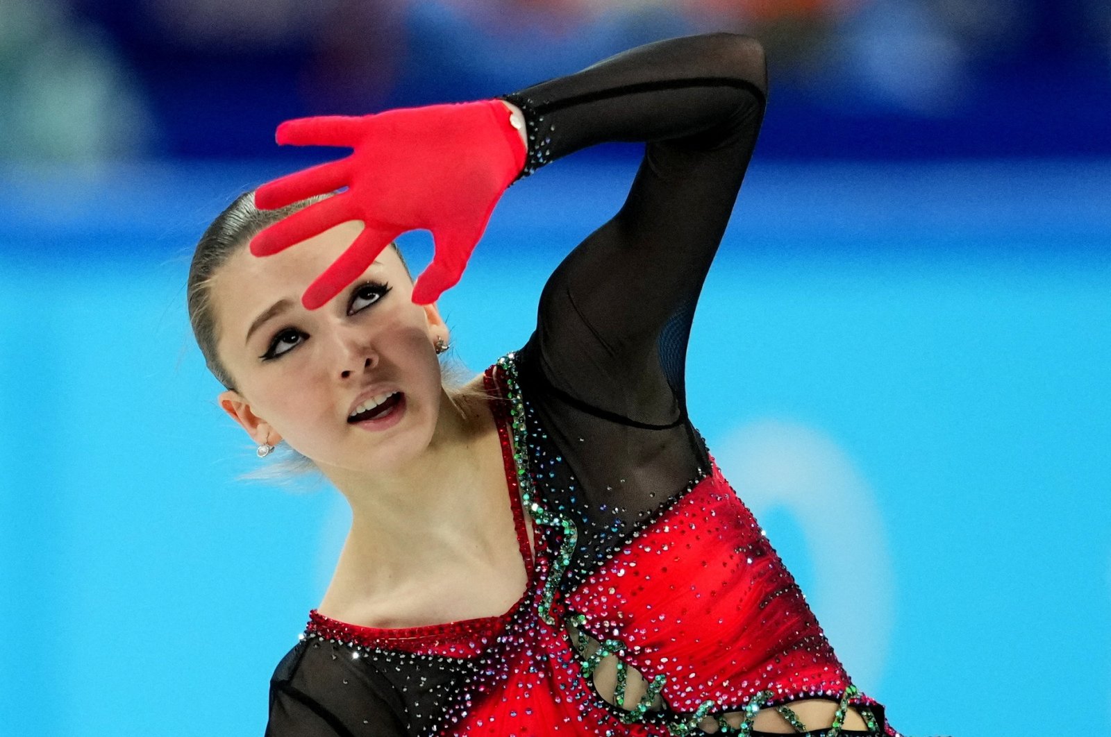 Russia&#039;s Kamila Valieva in action during the 2022 Beijing Olympics figure skating team event at the Capital Indoor Stadium, Beijing, China, Feb. 7, 2022. (Reuters Photo)