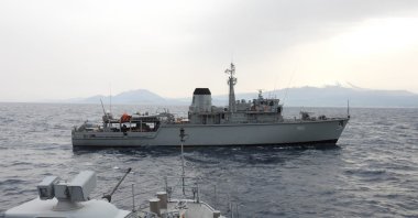 Türkiye’s minehunter TCG Anamur and Greece's HS Evropi participate in the drill, March 2, 2024. (AA Photo)