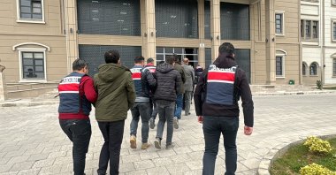 Gendarmerie forces escort to the courthouse 17 PKK suspects detained in southern Şanlıurfa province, Türkiye, March 6, 2024. (AA Photo)