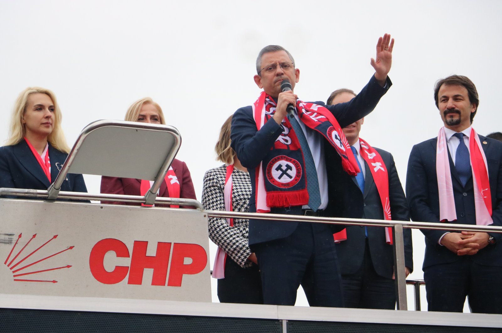 The main opposition Republican People&#039;s Party (CHP) chair Özgür Özel (C) greets his voters at a rally in northwestern Zonguldak province, Türkiye, March 9, 2024. (AA Photo)