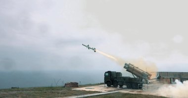 Türkiye's anti-ship missile Atmaca is fired from a mobile launcher in the country's northernmost province, Sinop, Türkiye, March 10, 2024. (DHA Photo)