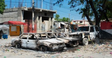 Charred vehicles remain parked as gang violence escalates in Port-au-Prince, Haiti, March 9, 2024. (AFP Photo)
