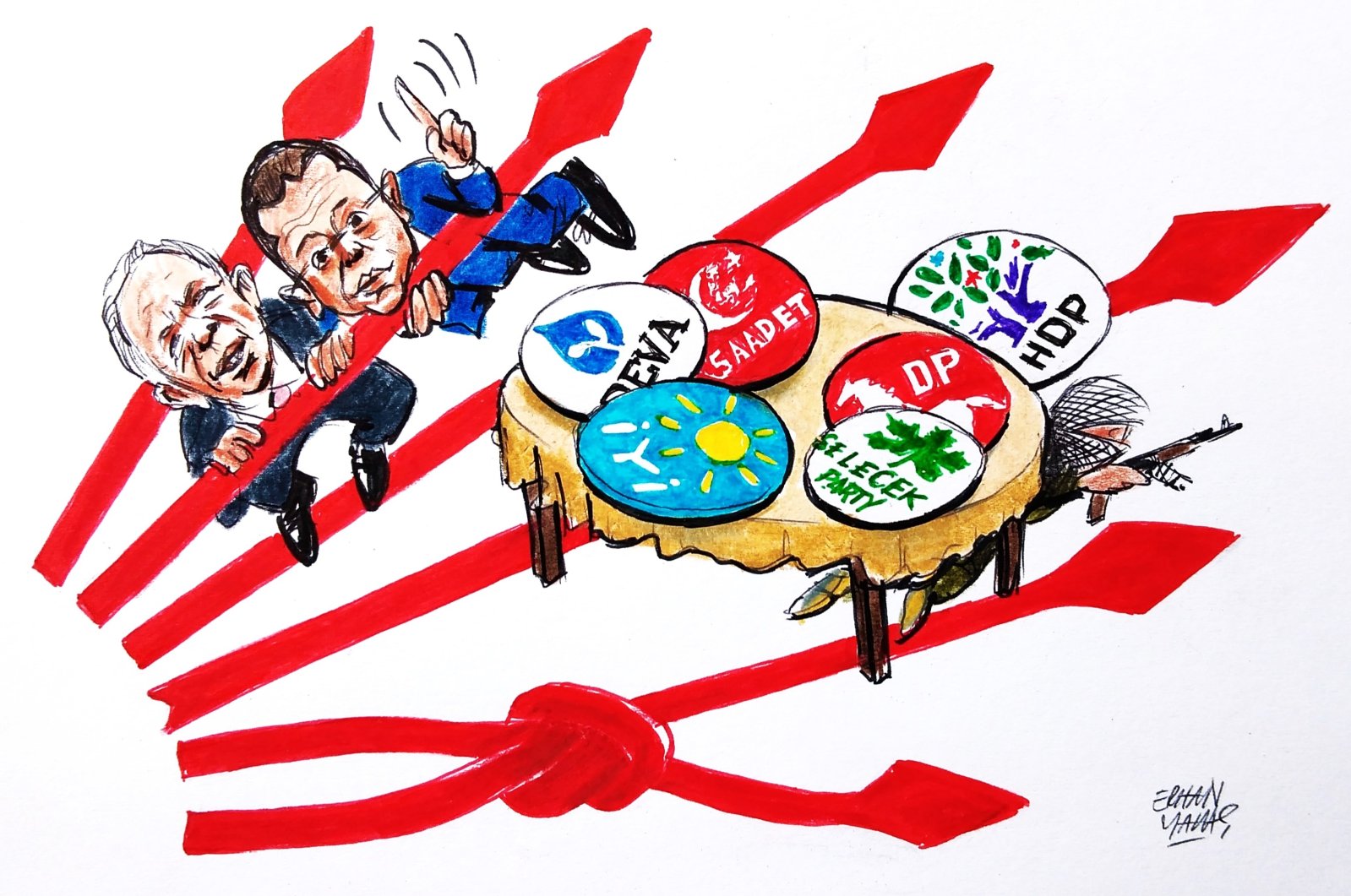 &quot;The war of words between the Good Party (IP) and the CHP’s mayoral candidates in Istanbul and Ankara (over the reluctance of those politicians to run for president last year) will not end until the municipal election.&quot; (Illustration by Erhan Yalvaç)