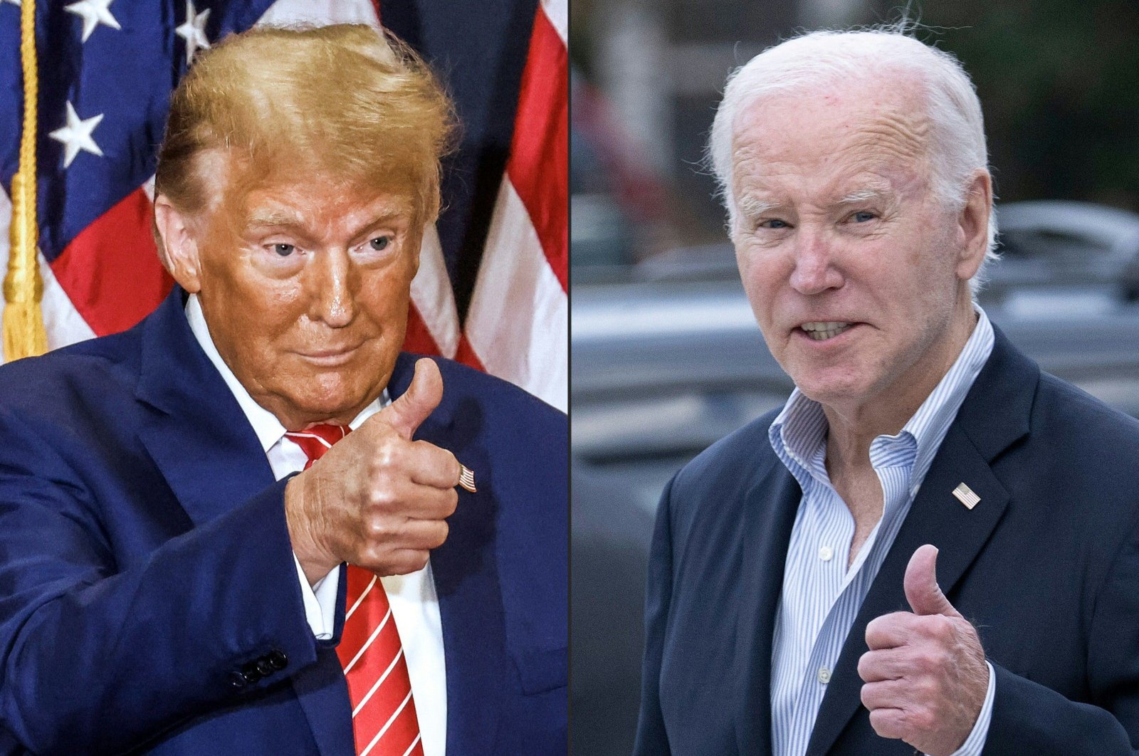 This combination of pictures created on March 06, 2024 shows former U.S. President Donald Trump (L) in Clinton, Iowa, on Jan. 6, 2024 and U.S. President Joe Biden in Rehoboth Beach, Delaware, U.S., Nov. 4, 2023. (AFP Photo)