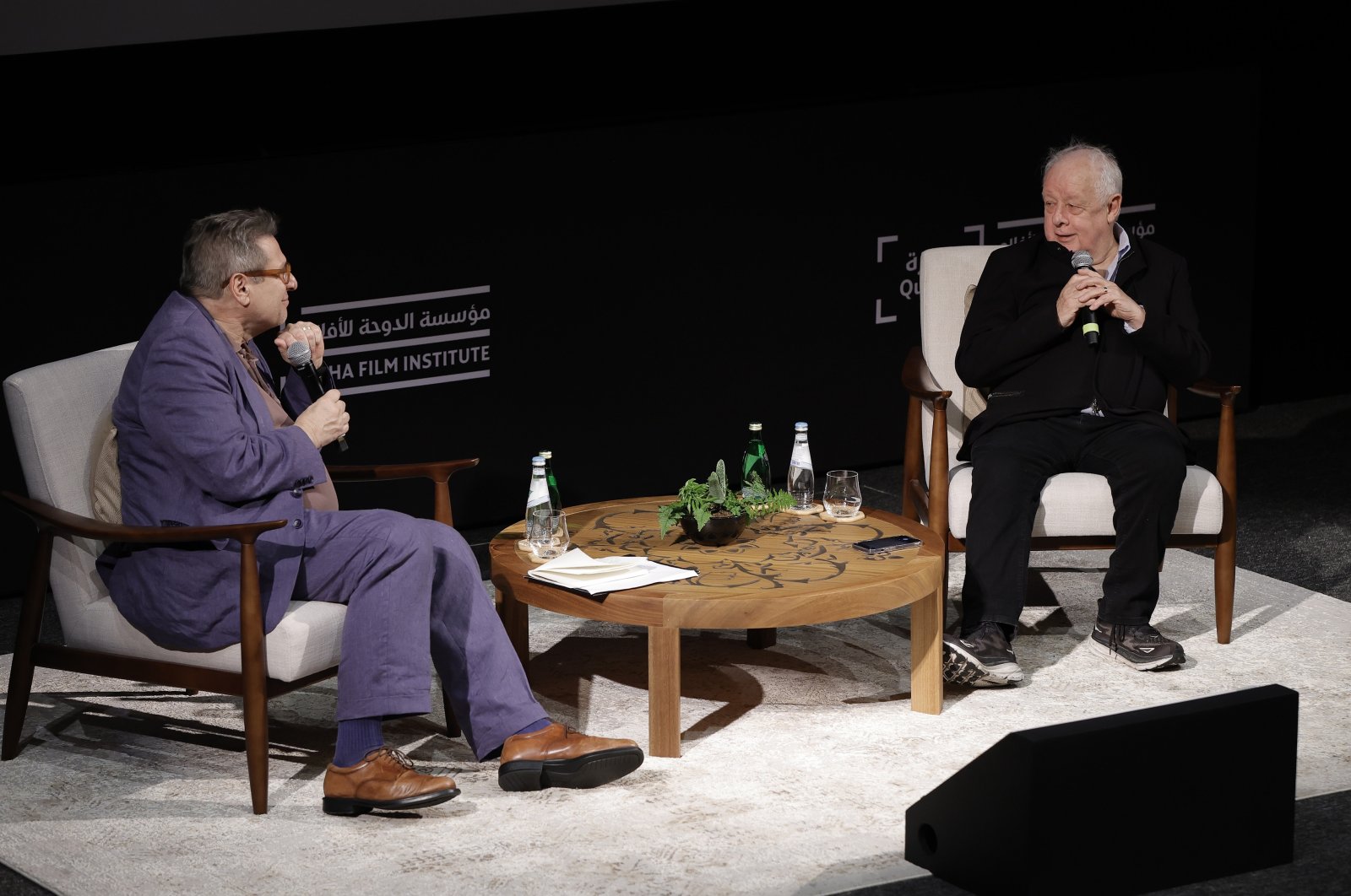 Richard Pena and Qumra Master Jim Sheridan attend a masterclass on Day 3 of Qumra 2024, the 10th edition, organized by the Doha Film Institute and dedicated to the development of emerging filmmakers, Doha, Qatar, March 3, 2024. (Photo courtesy of Doha Film Institute)