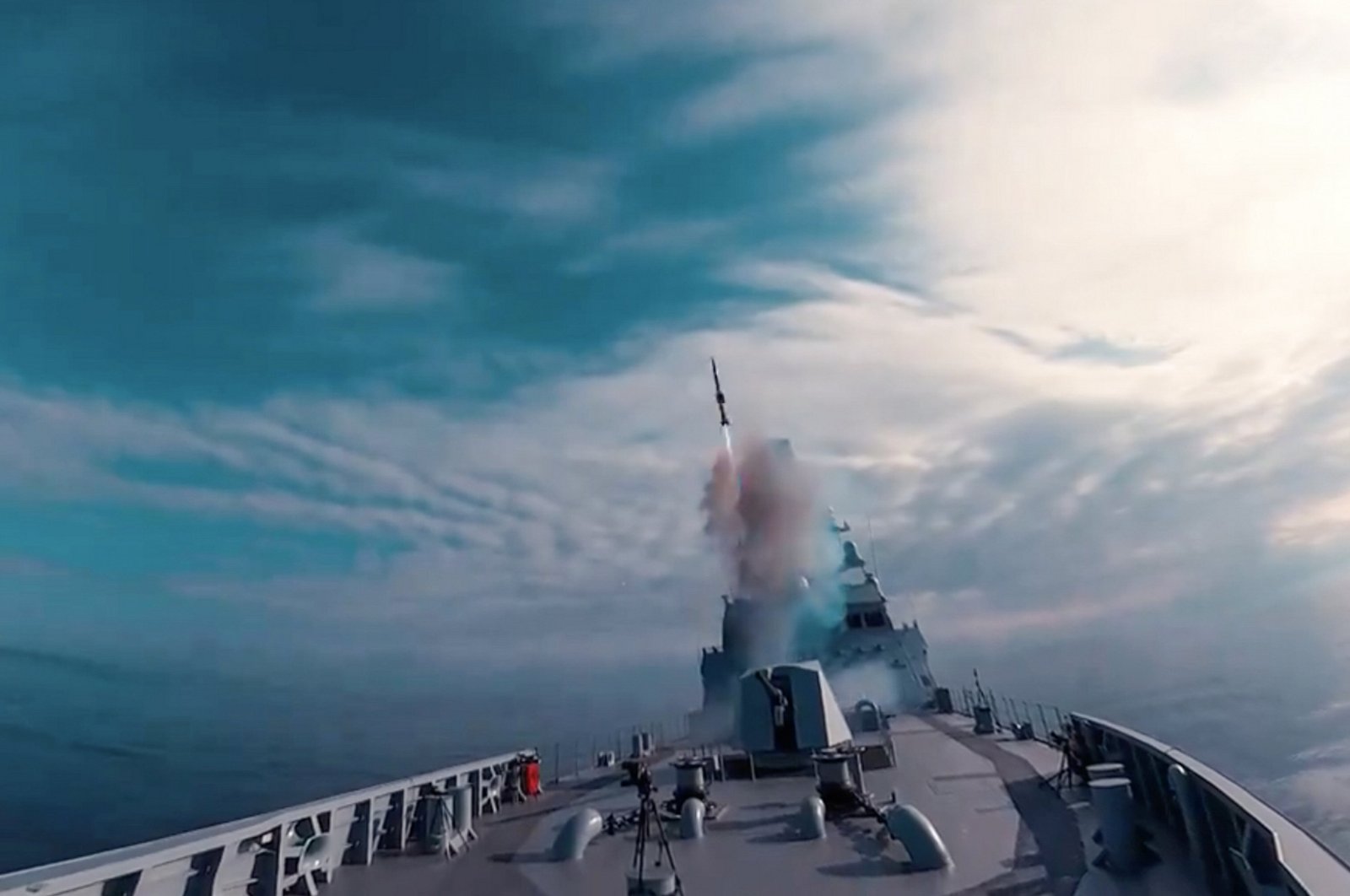 The National Vertical Launch System MIDLAS fires a missile from the TCG Istanbul frigate, Türkiye, March 12, 2024. (AA Photo)