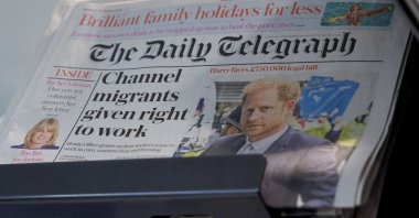 Copies of The Daily Telegraph are displayed on a rack in a supermarket in London, Britain, Jan. 20, 2024. (Reuters Photo)