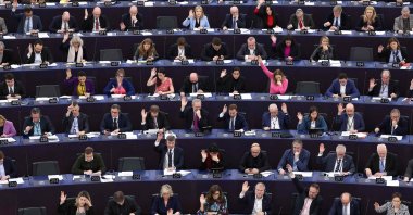 Members of the European Parliament take part in a voting session in Strasbourg, France, March 13, 2024. (AFP Photo)