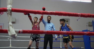 Young boxers after finishing a fight in Şanlıurfa&#039;s district of Suruç, March 14, 2024. (IHA Photo)