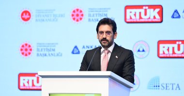 Dr. Batuhan Mumcu addresses the forum in the capital, Ankara, Türkiye, March 14, 2024. (AA Photo)