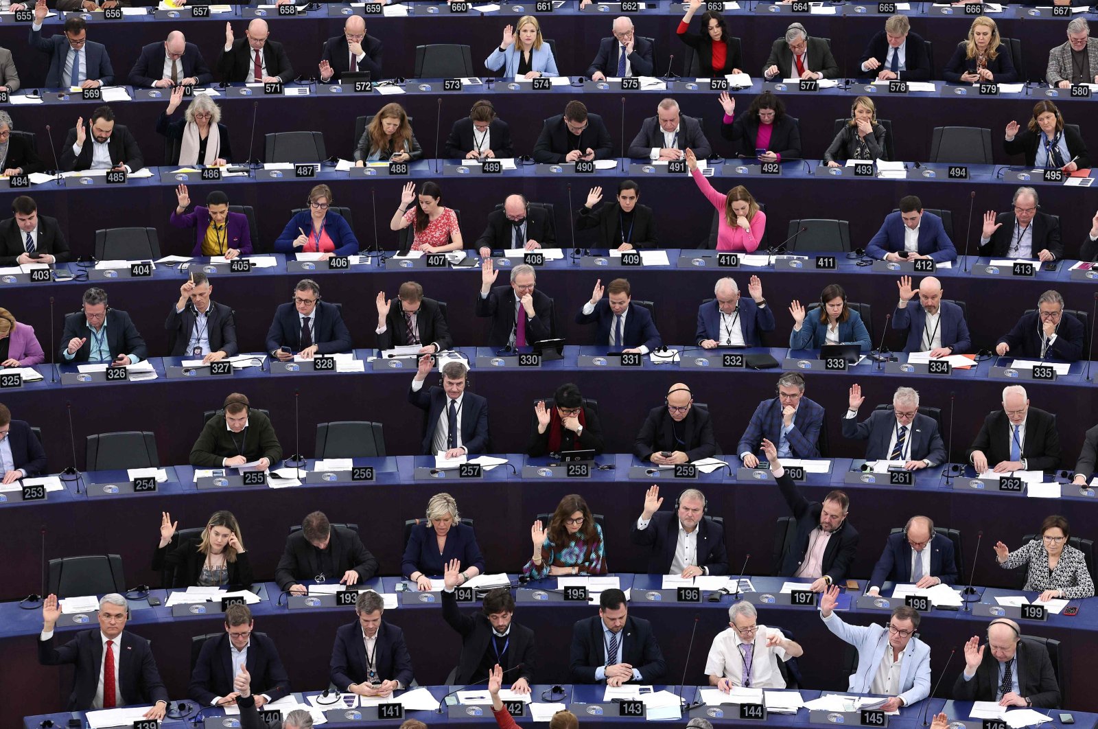 Members of the European Parliament take part in a voting session in Strasbourg, France, March 13, 2024. (AFP Photo)