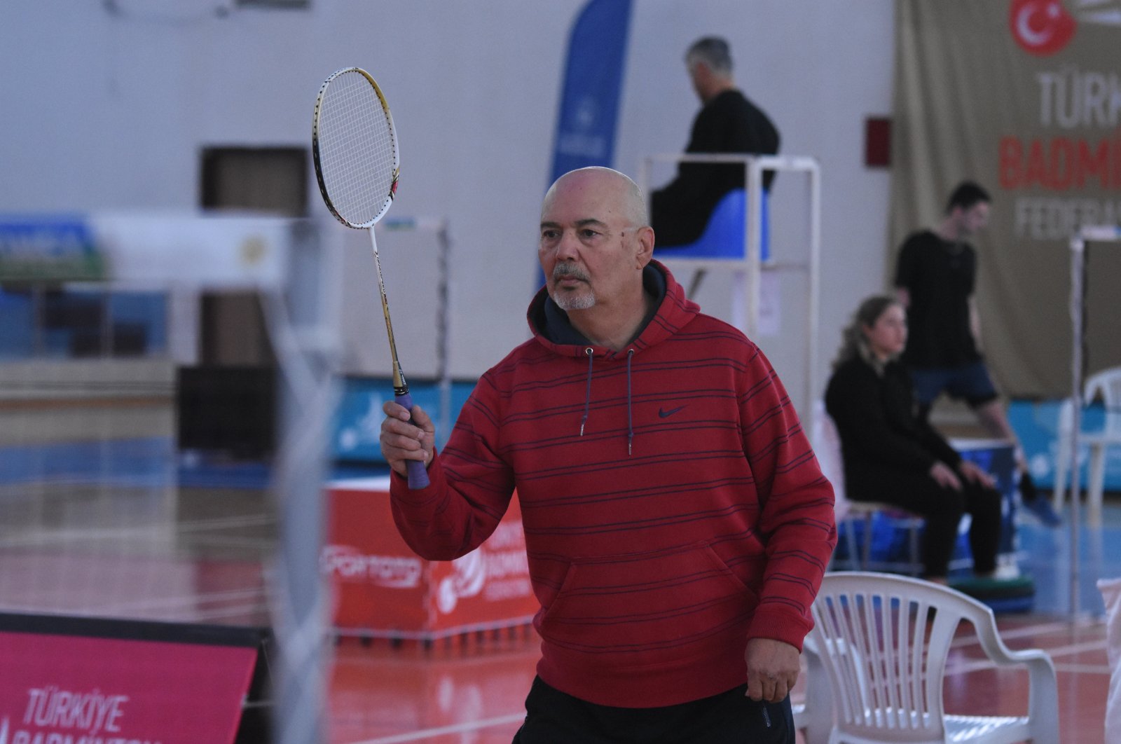 Durmuş Ali Baysal practices during the Para Badminton Türkiye Championship, Karaman, Türkiye, March 9, 2024. (AA Photo)