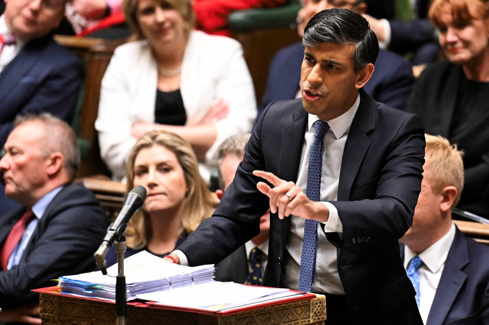 Britain&#039;s Prime Minister Rishi Sunak speaking during a weekly session in the House of Commons, London, U.K., March 13, 2024. (AFP Photo)